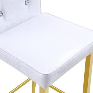English Elm A Set of 2 Crocodile Embossed Pvc Barstools with Crystal Clasp Detail for Home Bars White W3875P383108