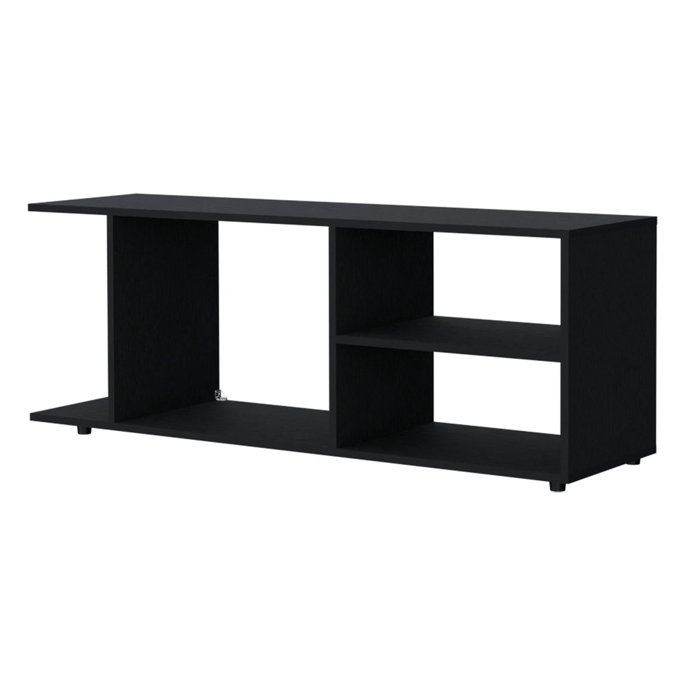 English Elm Tubac Melamine TV Rack Black with Open Storage Shelves, Durable Minimalist Design for Living Room B128P237133