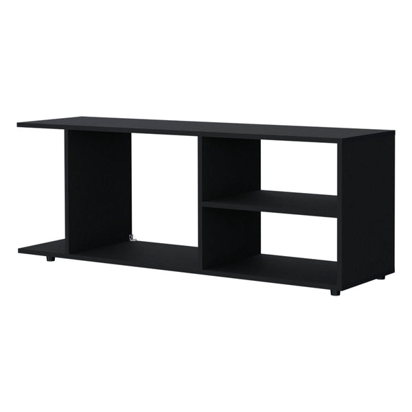 English Elm Tubac Melamine TV Rack Black with Open Storage Shelves, Durable Minimalist Design for Living Room B128P237133