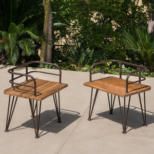 English Elm Christopher Knight Home® - ZION Teak Acacia Wood & Iron Chairs Set of 2 — Rustic Industrial Patio Dining Seats, Sturdy Low Backs 60391.00
