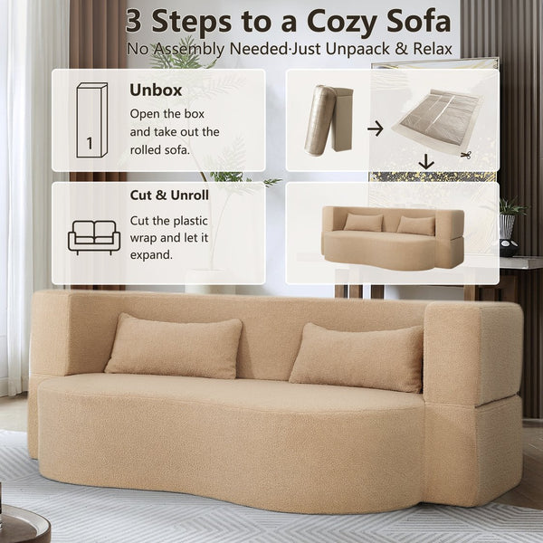 English Elm 2-in-1 Convertible Sofa Bed - Full Size Folding Loveseat with Plush Teddy Fabric, No Assembly Needed Apricot W3163P322892