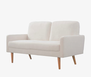 English Elm Velvet Upholstered Two Seat Loveseat with Tapered Wood Legs Mid Century European Style Ivory B2735P291963