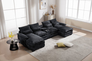 English Elm Modern U-Shaped Sectional Sofa With Console, Usb Ports & Cupholders – Luxurious 6-Seat Sleeper Couch W2100S00170