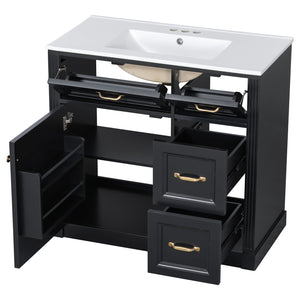 English Elm 36 Inch Bathroom Vanity With Sink & Soft-Close Drawers - Modern Black Cabinet For Smart Storage N725P336549B