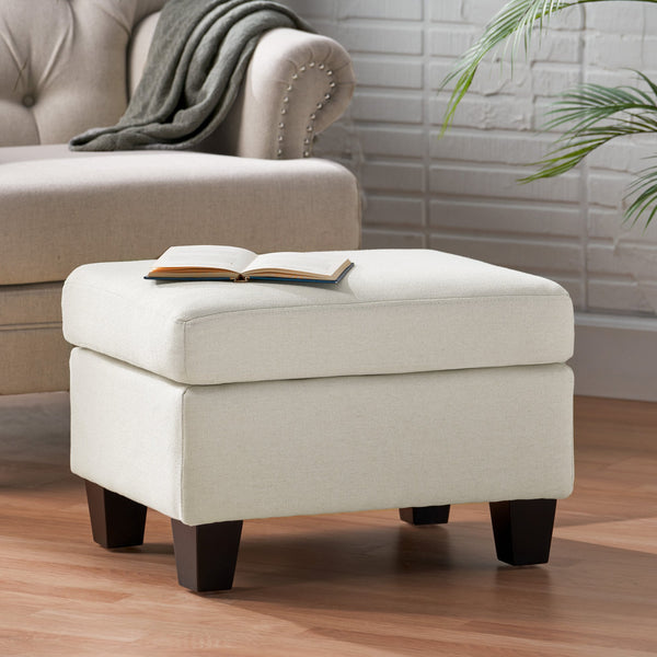 English Elm Christopher Knight Home® - SPRINGFIELD Ottoman with Smooth Fabric Upholstery, Birch Wood Legs, Versatile Contemporary Accent Seat Beige 54752.00LNN