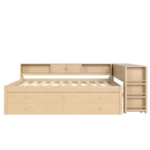 English Elm Twin Daybed Pine Frame with Trundle Desk Hutch Shelves and Storage for Kids Rooms Gold W1580S00463