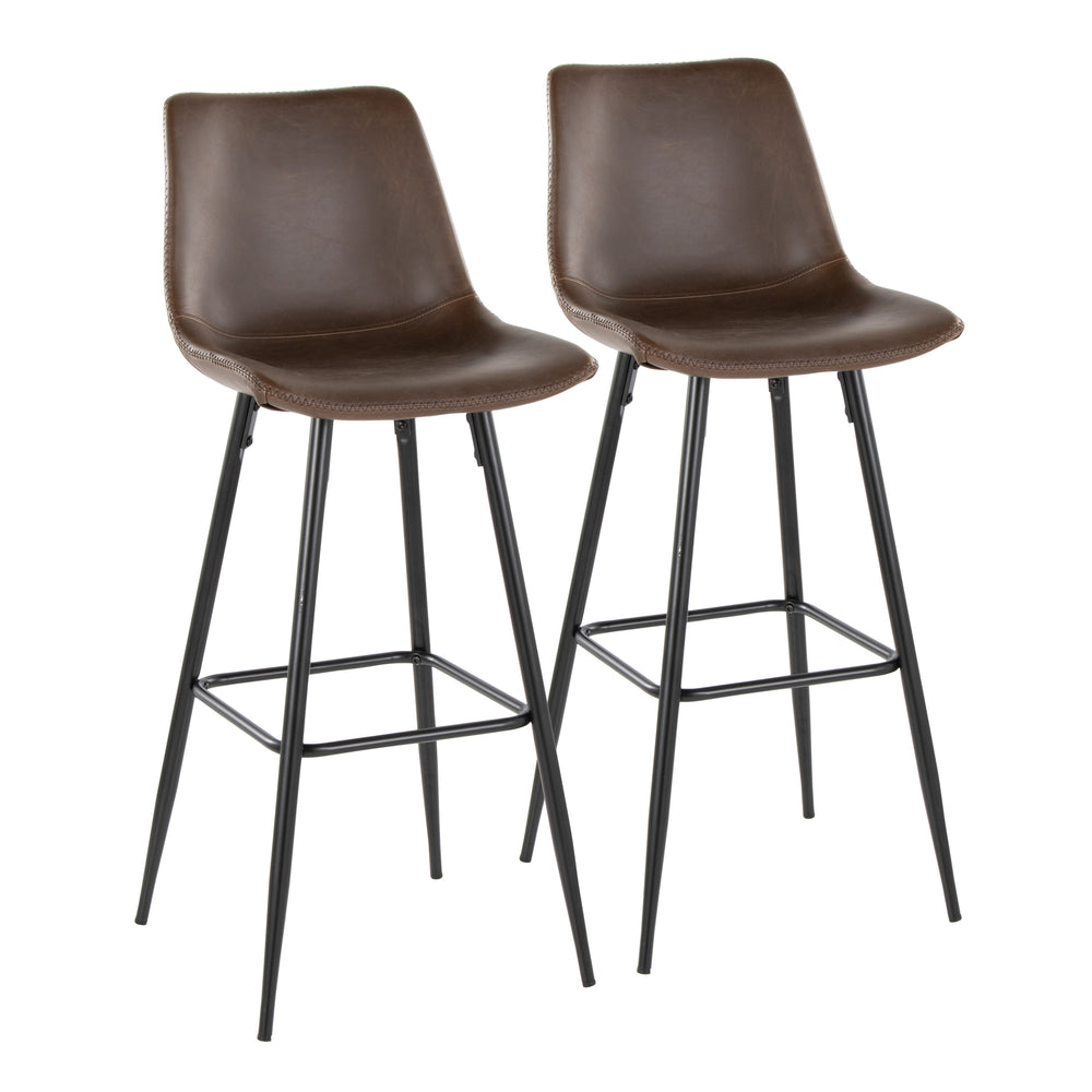 English Elm Durango 30" Industrial Barstool Set of 2 — Espresso Faux Leather, Zig-Zag Stitching, Black Metal Base B202S00562