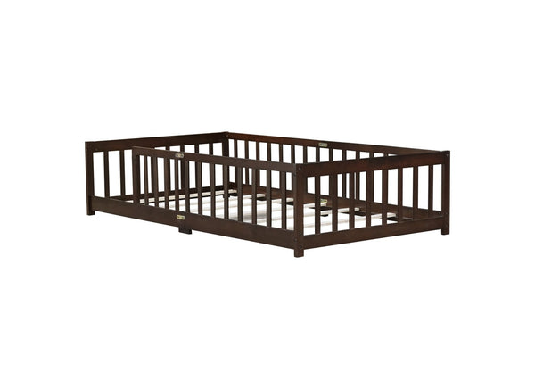 English Elm Twin Size Floor Bed With Safety Guardrails, Eco-Friendly Rubberwood Frame For Kids' Room Comfort W504P286398-GIGA