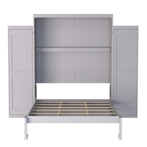 English Elm Queen Murphy Wall Bed Walnut Wooden Frame Dual Wardrobes Foldable Guest Room Storage N733S235627E
