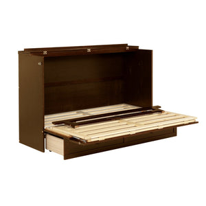 English Elm Queen Size Murphy Bed - Stylish Walnut Pine Cabinet With Rattan Accents & Full-Width Storage Drawer W504S00231-GIGA