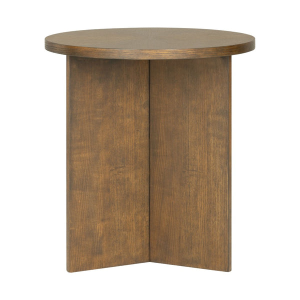 English Elm Accent Table Round Starburst Veneer Top Greige Finish Compact Living Room Bedside Walnut Brown B035P408401