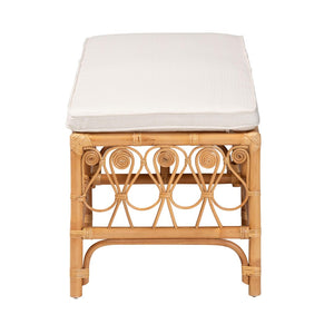 English Elm Modern Rattan Woven Bench with Geometric Artisan Detail for Bohemian Living Spaces B2750P467697