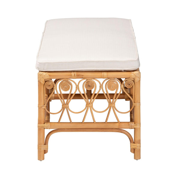 English Elm Modern Rattan Woven Bench with Geometric Artisan Detail for Bohemian Living Spaces B2750P467697