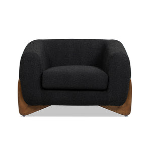 English Elm Jennifer Taylor Home - Alpine 44" Sherpa Arm Chair in Ebony Bouclé with 24" Deep Seat, Removable Cushion, Oak Legs Black B2719P238342