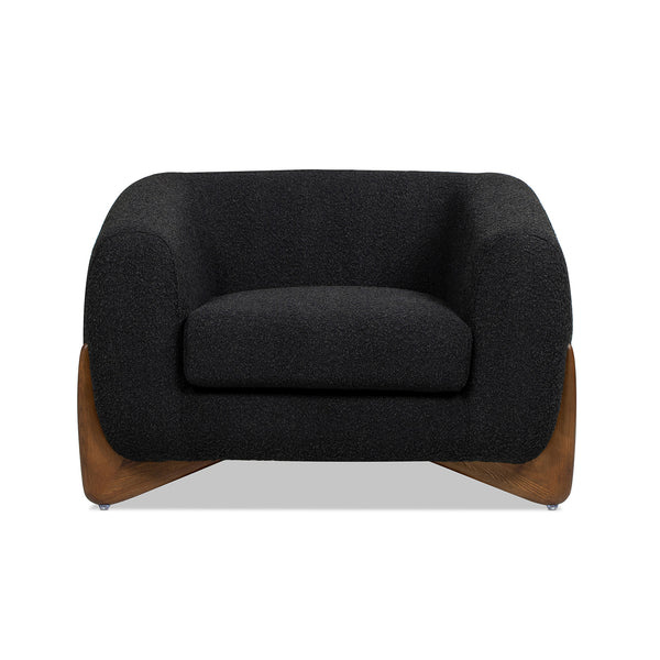 English Elm Jennifer Taylor Home - Alpine 44" Sherpa Arm Chair in Ebony Bouclé with 24" Deep Seat, Removable Cushion, Oak Legs Black B2719P238342