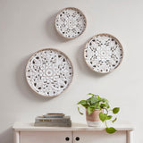 Madison Park Medallion Trio Global Inspired Distressed White Floral 3-piece Carved Wood Wall Decor Set MP95B-0257 Natural/White