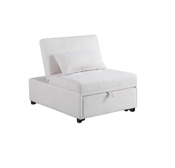 English Elm Contemporary Armless Sleeper Sofa Chair with Sherpa Tufted Seat, Pull-Out Bed & Accent Pillow, White B011P200214