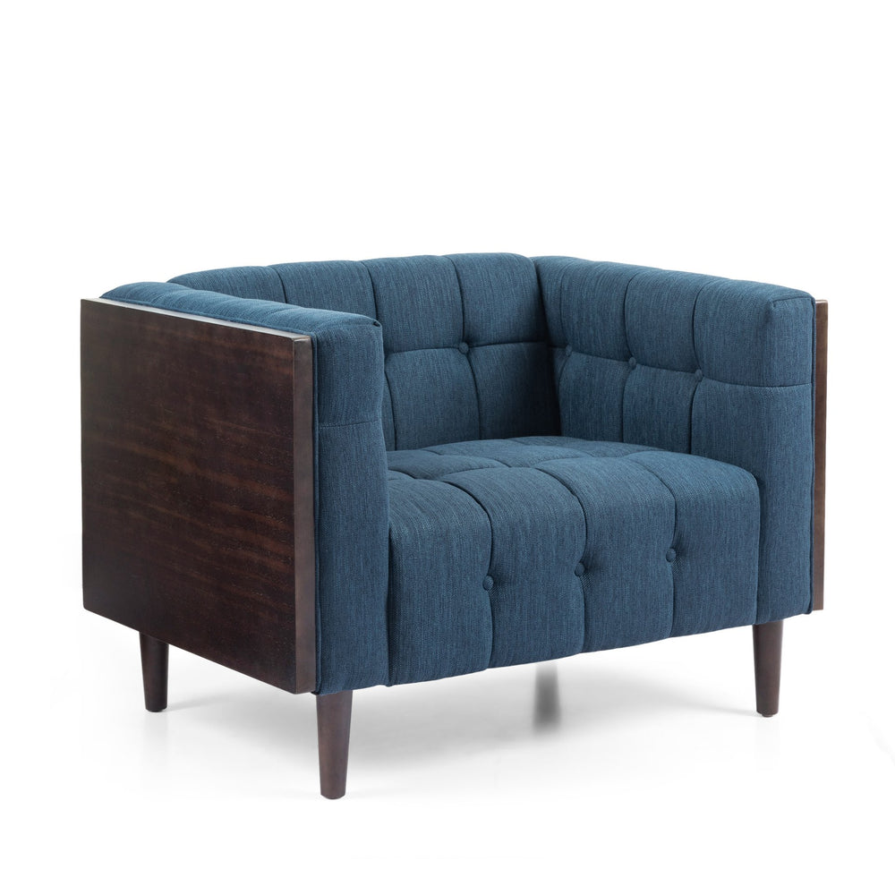 English Elm Christopher Knight Home® - CLUB Navy Blue Button-Tufted Waffle Stitch Club Chair with Rubberwood Frame, Mid-Century Modern Comfort and Style 70471.00