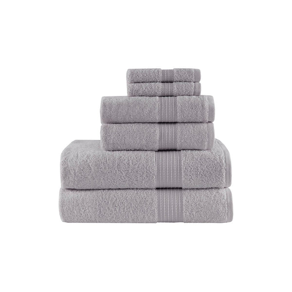 JLA Home Madison Park - 6 Organic Cotton Towel Set — 650 GSM Hotel-Soft, GOTS & OEKO-TEX Certified, Quick-Dry, Plush Absorbency Grey MP73-5137