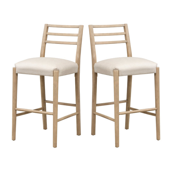 English Elm Christopher Knight Home® - BAR STOOL ladder-back farmhouse set of 2 with upholstered rubberwood seats, tapered legs, timeless charm Beige N771P339875A