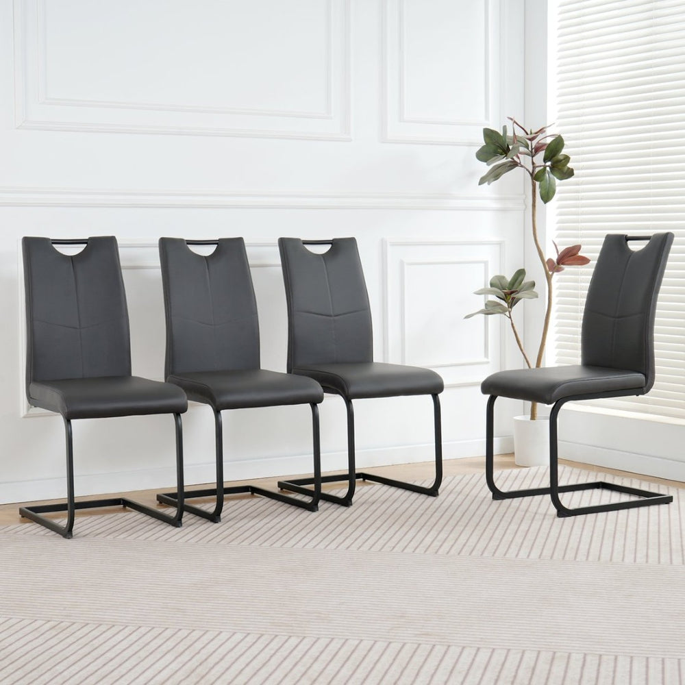 English Elm Modern White Pu Leather Dining Chairs with Black Metal Legs Ergonomic Set of 2 Charcoal+Grey W210P199100