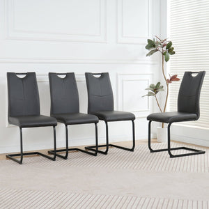 English Elm Modern White Pu Leather Dining Chairs with Black Metal Legs Ergonomic Set of 2 Charcoal+Grey W210P199100