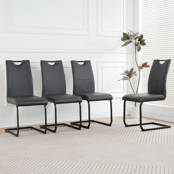 English Elm Modern White Pu Leather Dining Chairs with Black Metal Legs Ergonomic Set of 2 Charcoal+Grey W210P199100