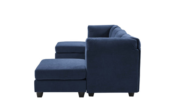 English Elm Faux Leather Modular Sectional Sofa Flexible Pu Upholstered Living Room Seating Dark Blue B2748S00179