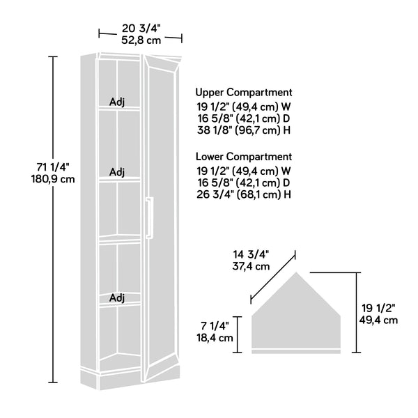 English Elm Corner Storage Cabinet Brown Finish - Tall 71" Corner Organizer with 3 Adjustable Shelves, Multi-Use B356P402605
