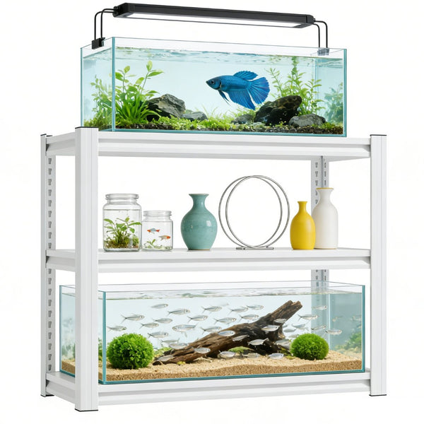 English Elm 20-30 Gallon Aquarium Stand Heavy Duty Steel Three Tier Rack for Home or Office White W2735P457277