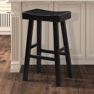English Elm Traditional 24-inch Solid Wood Stool Set of 2 with Contour Seat, Transitional Dining Accent Seating Pair Black 46 L x 20 W x 10 H B2741P338656