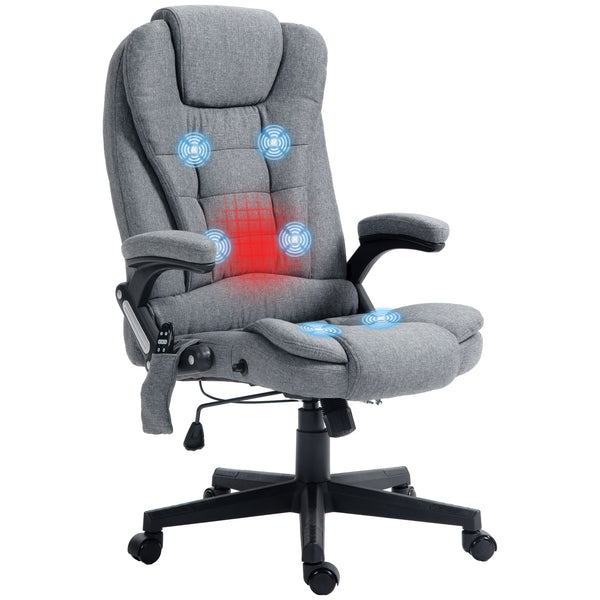 English Elm HOMCOM Executive Massage Office Chair with 6-Point Vibrations, Lumbar Heat, Tilt Recline Comfort Gray W2225P173843