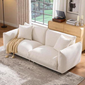 English Elm Cozy Three Seat Sofa Stain Resistant Fabric Hardwood Frame for Modern Living Rooms White W3226P371354