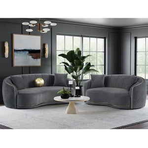 English Elm Luxe Dark Grey Kidney Sofa with Gold-Trim Arms, Diamond Quilting & Channel Tufting for Luxe Lounge B062P342726