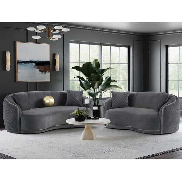 English Elm Luxe Dark Grey Kidney Sofa with Gold-Trim Arms, Diamond Quilting & Channel Tufting for Luxe Lounge B062P342726