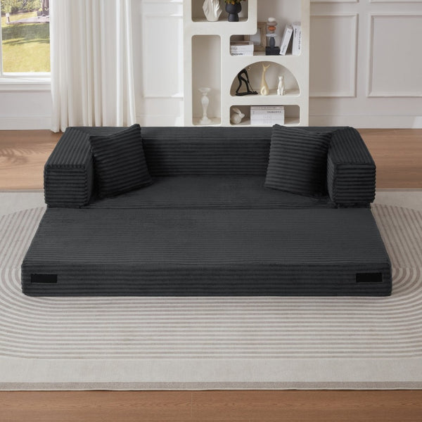 English Elm Modern Cord Fabric Convertible Sofa Sleeper Low Profile Square Frame for Apartments Dark Gray W3396P439849