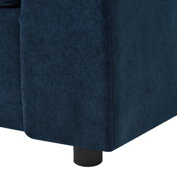 English Elm Modern Multifunctional Armchair with Chaise Lounge, Hidden Ottoman Storage, USB Ports & Cup Holders Blue N719P292700C