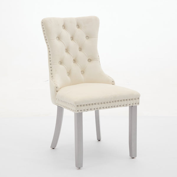 English Elm A&a Furniture Nikki Velvet Wingback Dining Chairs Tufted Nailhead Set of Two W1143P179489