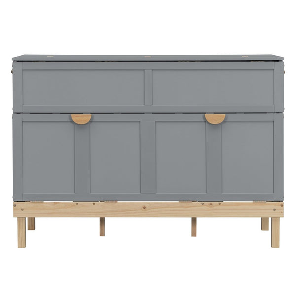 English Elm Queen Murphy Wall Bed Solid Pine Cabinet with Drawer Modern Space Saving Design Gray N708P243886E