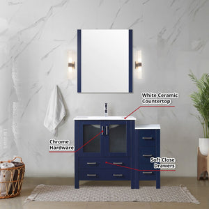 English Elm Navy Blue Bath Vanity Set With White Ceramic Top, Side Cabinet, Chrome Faucet & 28” Mirror Upgrade B2731S01365