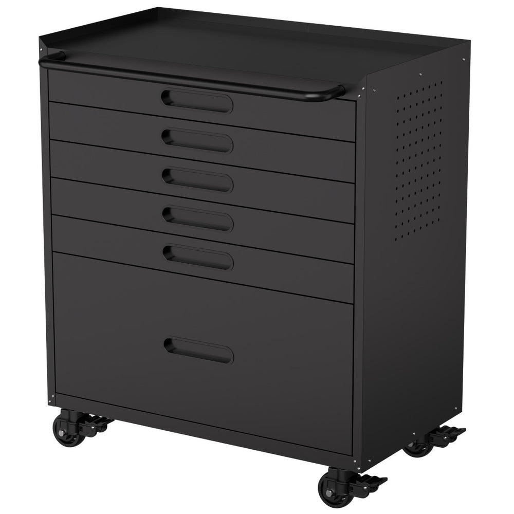 English Elm 34.3" Rolling Steel Tool Cabinet with 3 Drawers Lockable Doors and Pegboard Side Panels T2398P442673