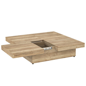 English Elm Square Marble Veneer Coffee Table with Sliding Top Hidden Storage Pedestal Base Natural N735P388120N