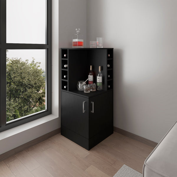 English Elm Bar Cabinet with Concealed Double Doors and 8 Wine Bottle Slots, Durable Engineered Wood Storage Solution Black 47.2 L x 23.23 W x 4.72 H B097P296834