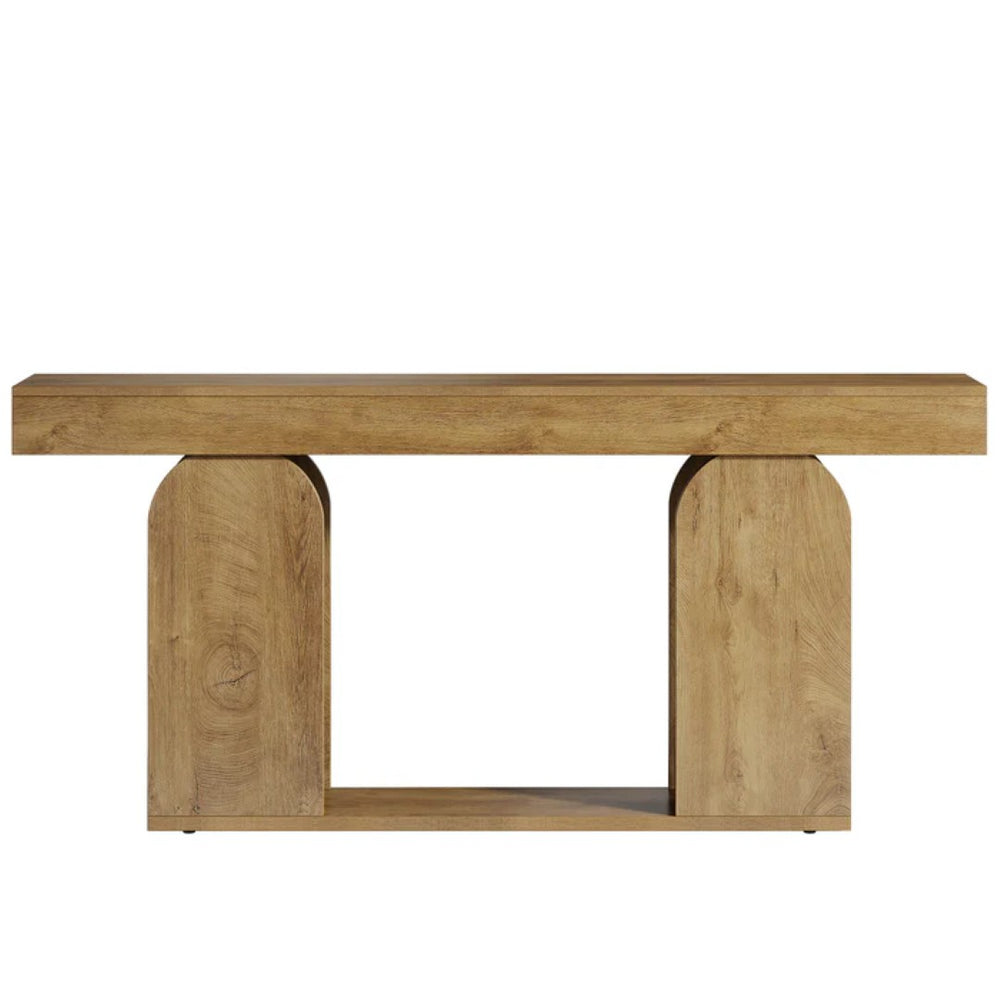 English Elm Coffee Console Table Industrial Metal Frame Vintage Wood Grain 2 Tier Entryway Sofa T3971P446992