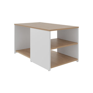 English Elm Kaibito Modern Coffee Table with Open Storage Shelves, White & Natural Oak Finish for Living Room B128P263708