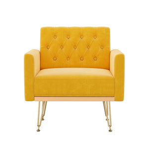 English Elm Teddy Fabric Tufted Accent Chair with Gold Metal Legs for Bedroom or Living Room Orange-Yellow W2113P392019