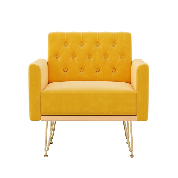 English Elm Teddy Fabric Tufted Accent Chair with Gold Metal Legs for Bedroom or Living Room Orange-Yellow W2113P392019