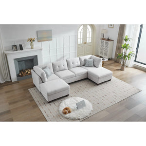 English Elm Upholstered Modular Sectional with Dual Chaise Button Tufted Contemporary Living Room Sofa Light Gray B2730S00067
