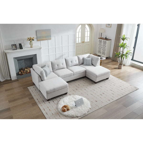 English Elm Upholstered Modular Sectional with Dual Chaise Button Tufted Contemporary Living Room Sofa Light Gray B2730S00067