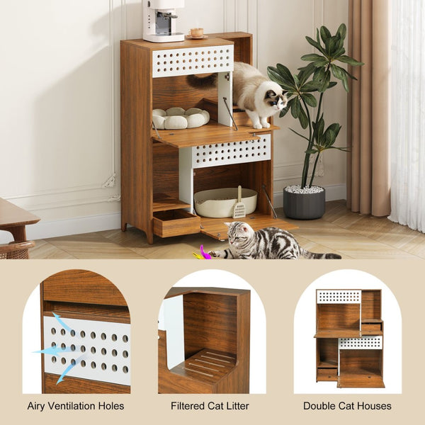 English Elm 2-piece Modern Cat Litter Box Enclosure Side Table Set with Hidden Storage N752S004342D